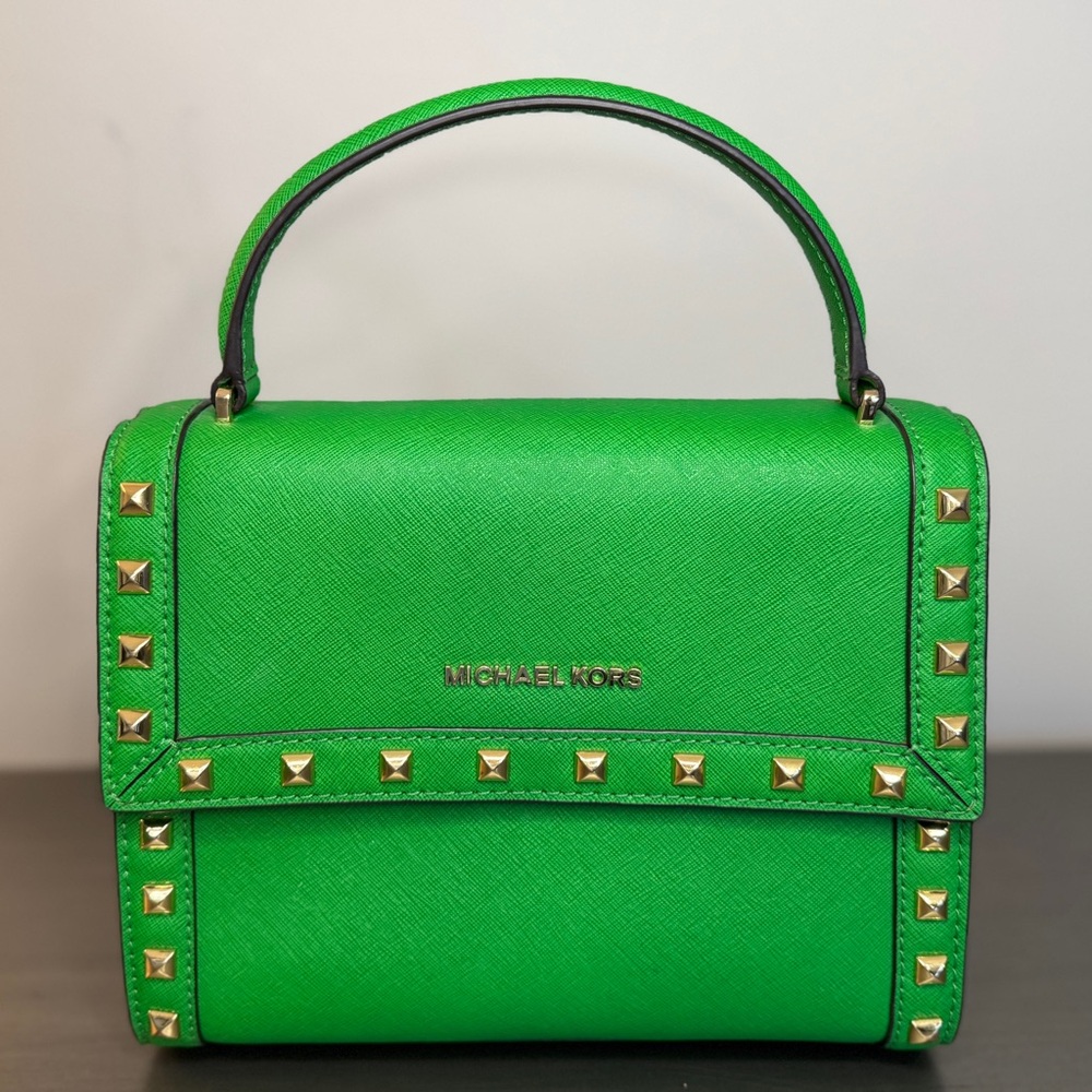 Michael Kors Dillon Studded Messenger Bag in Green Palm - Picture 2 of 16